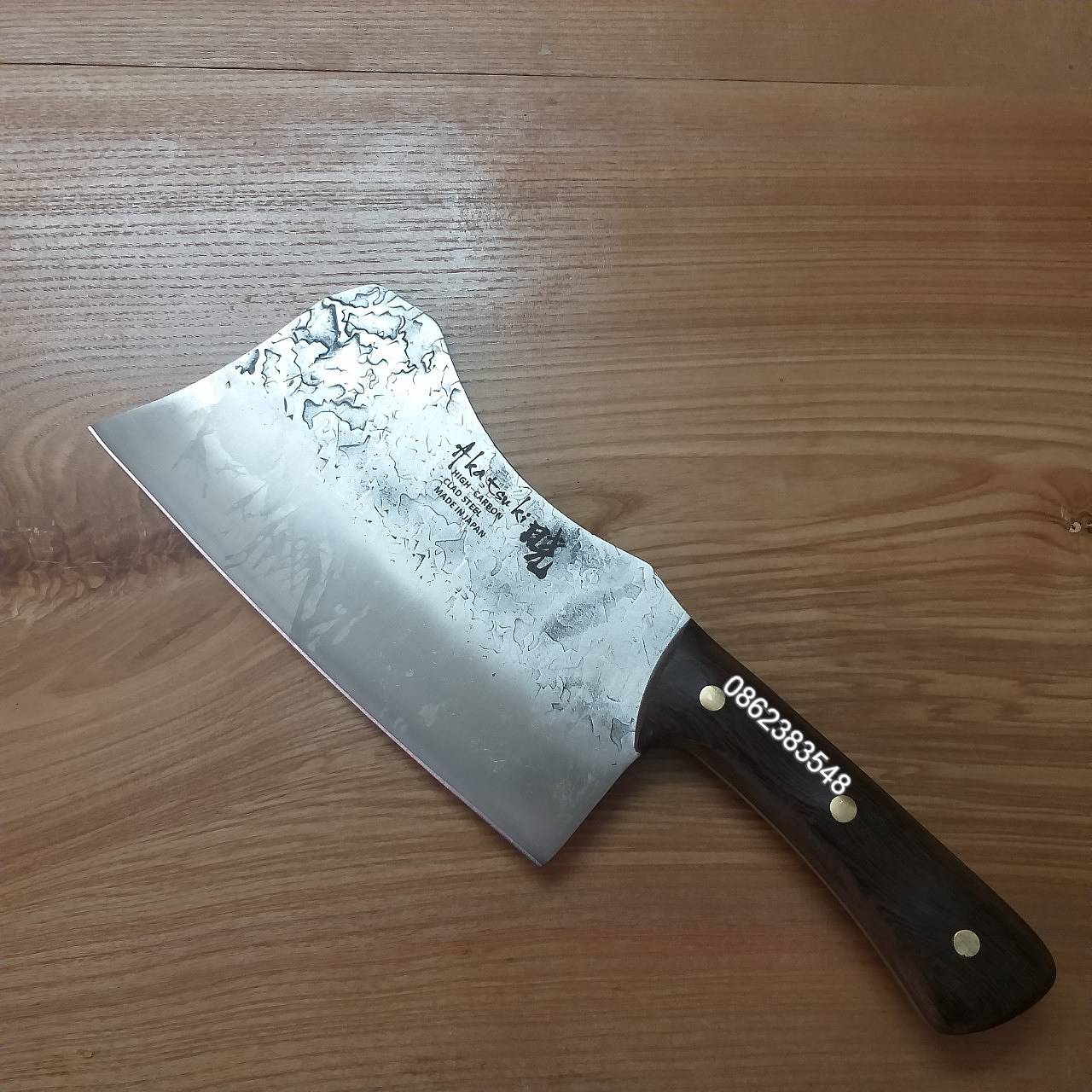 Dao chặt xương Nhật nội địa cao cấp Akatsuki, lưỡi cực sắc, thép nguyên khối chống gỉ, họa tiết vân nổi