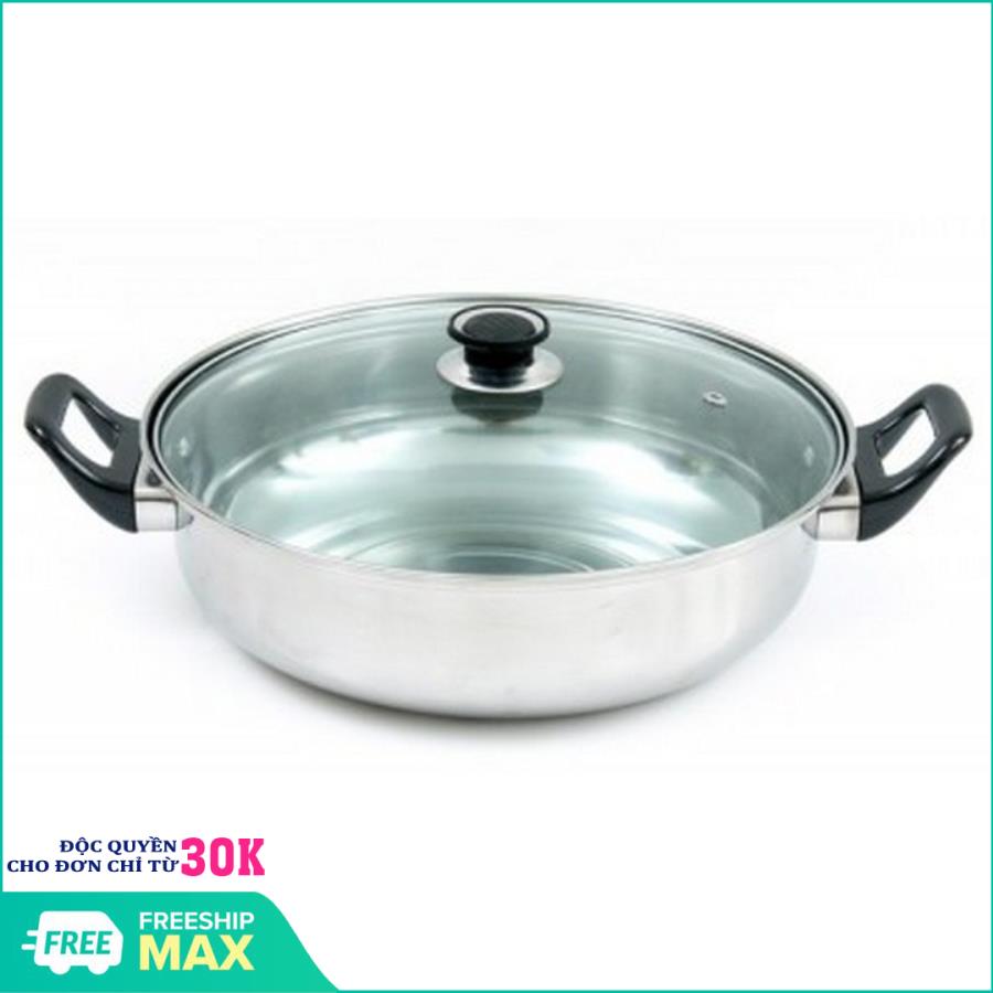 Nồi inox, nồi lẩu inox - đường kính 26cm nắp kính -bắt từ phù hợp cho mọi loại bếp, chất liệu inox an toàn, tiện dụng