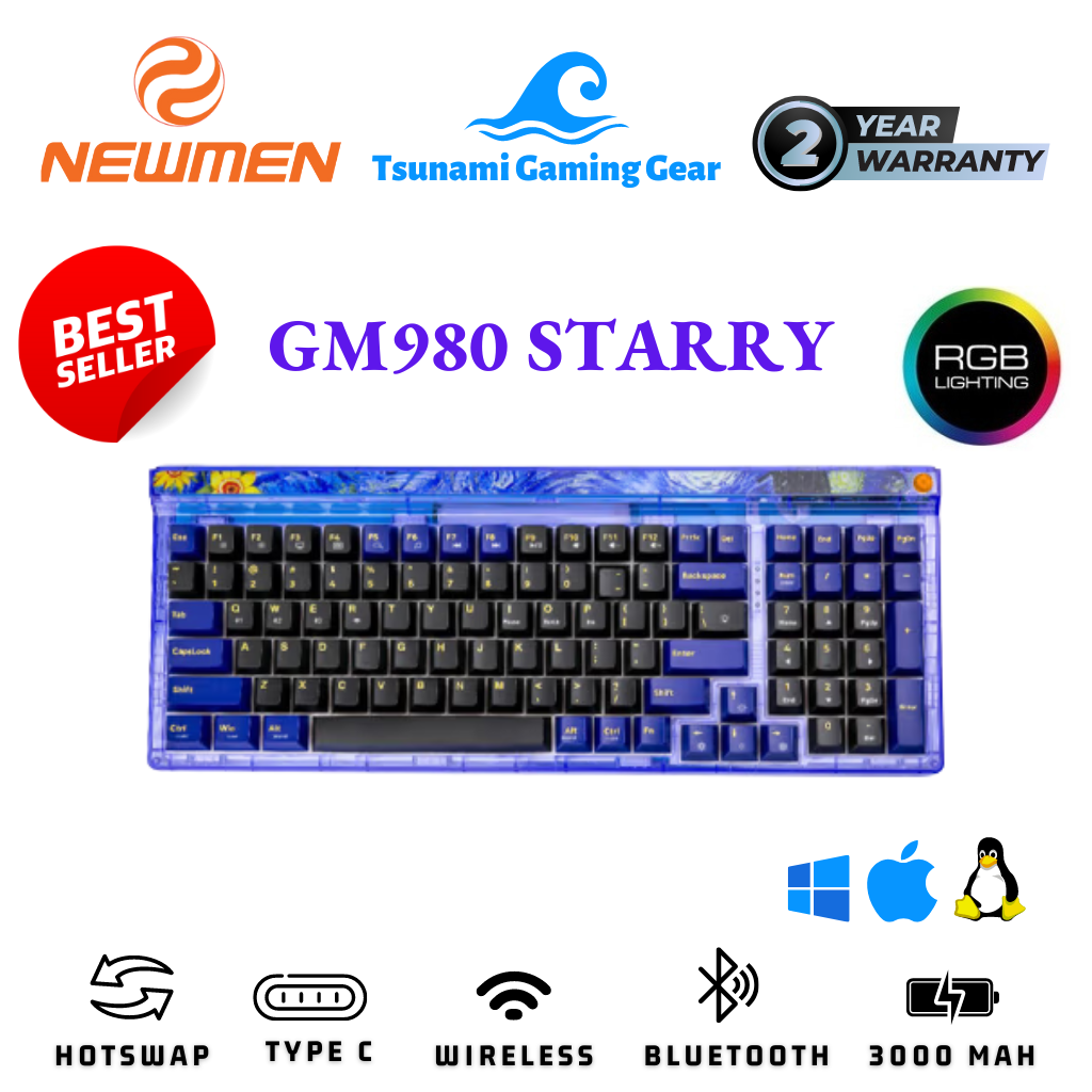 Bàn phím cơ không dây Newmen GM980 Starry Gasket I Layout 100 I Wireless I Bluetooth I USB Type C