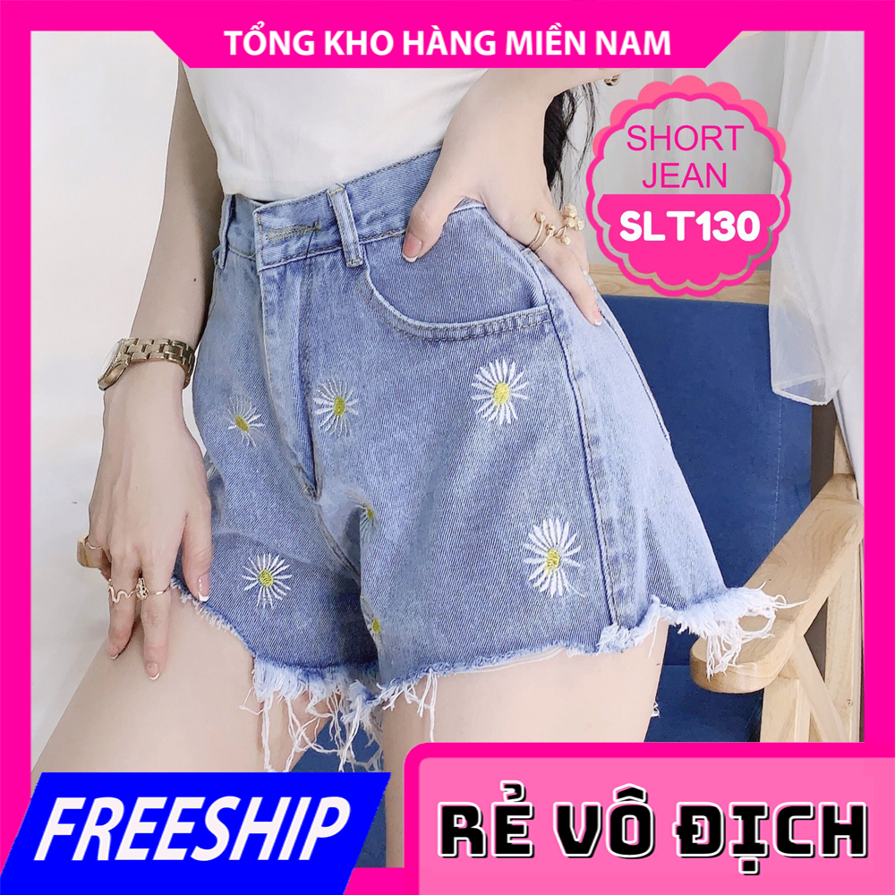 Quần short jean nữ thêu bông cúc slt130 🎀 ảnh thật 🎀 quần jean đùi 🎀 quần đùi nữ 🎀 quần short nữ