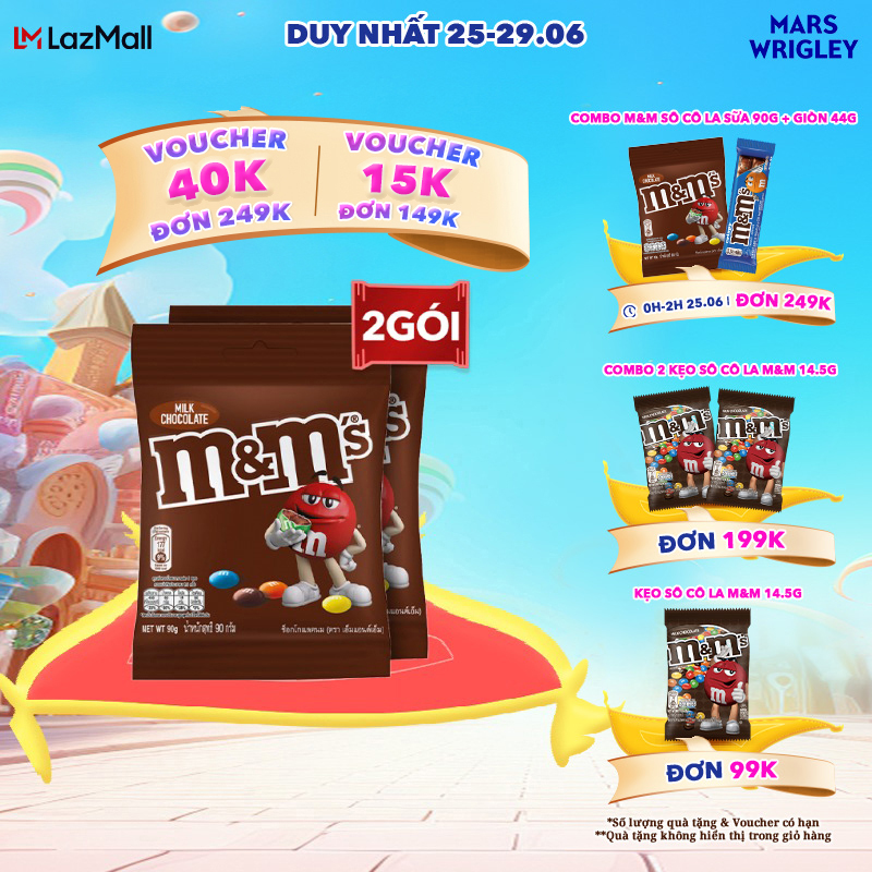 Combo 2 gói kẹo sô cô la sữa M&M'S gói 90g