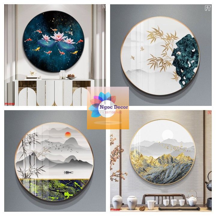 Tranh tròn tráng gương Ngoc Decor giảm giá kịch sàn, trang trí phòng khách, phòng làm việc - tranh có khung và chốt treo sau chỉ việc treo