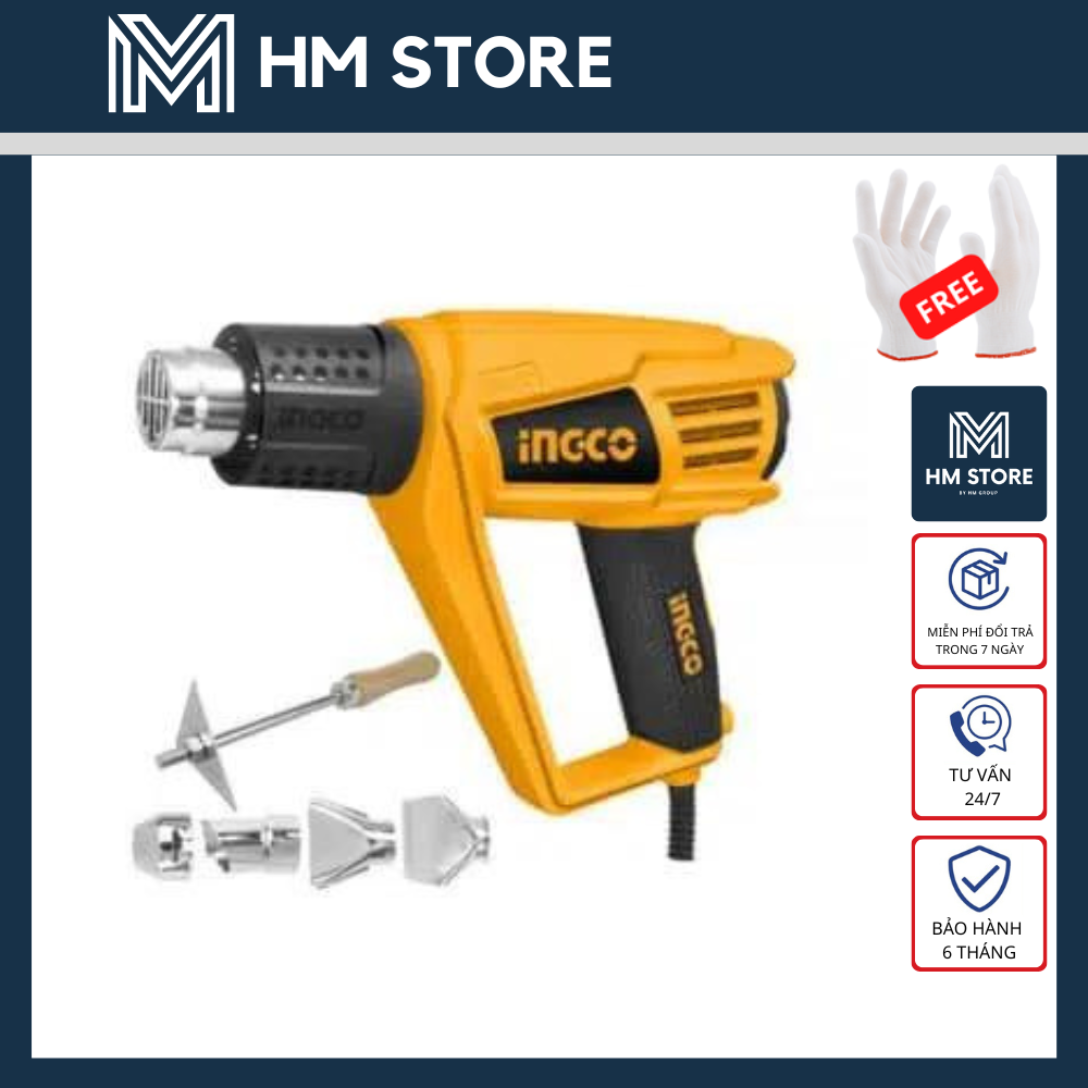 Máy thổi nhiệt 2000w ingco - nhiệt độ 350/500 độ c - hàng chính hãng - hg20008