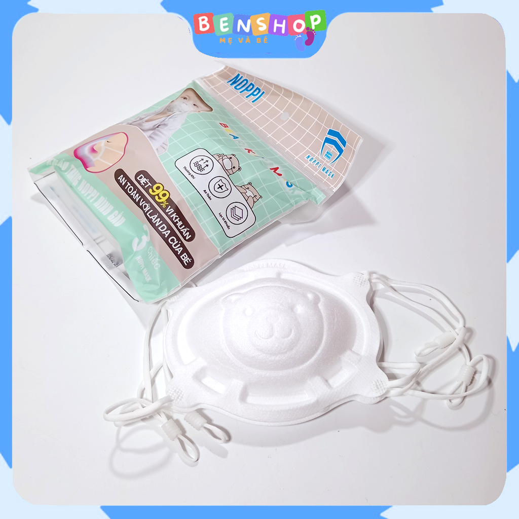 Set 3 khẩu trang cho bé hình gấu 4 lớp Noppi