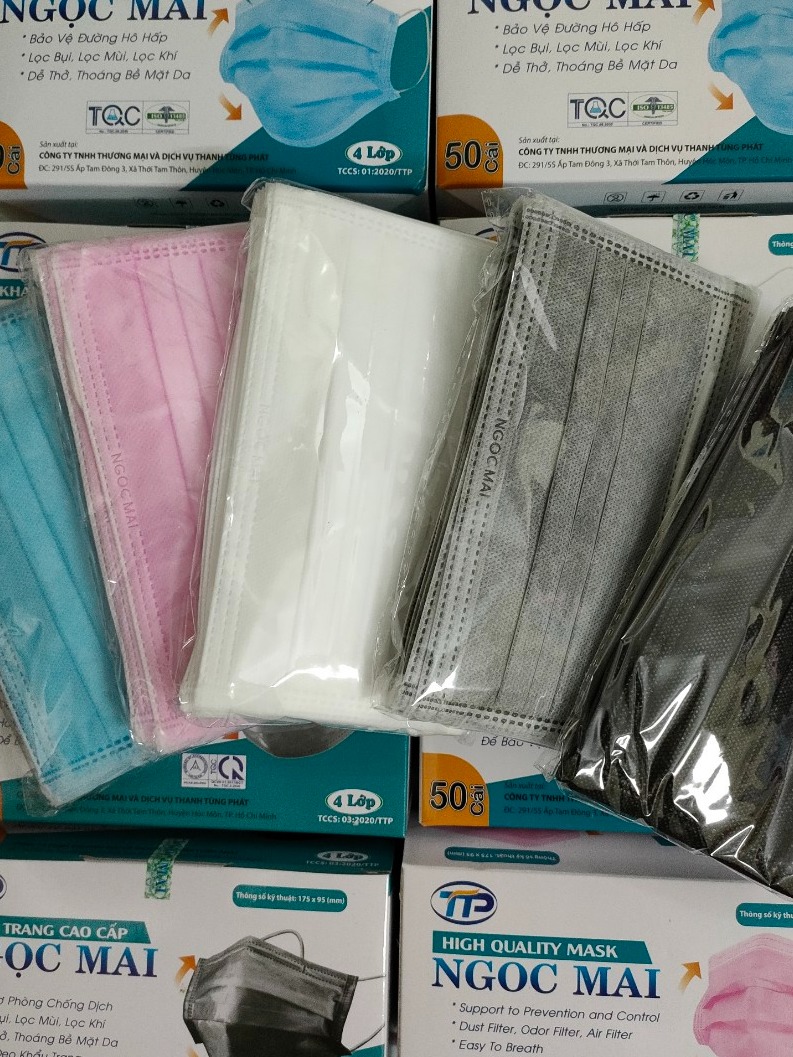 [HCM][GIÁ SỈ TẬN XƯỞNG]1 Thùng (50 Hộp) Khẩu Trang Y Tế Chất Lượng Cao 4 Lớp Ngọc Mai Có Đủ Màu (chỉ 22000đ/hộp/50 cái)