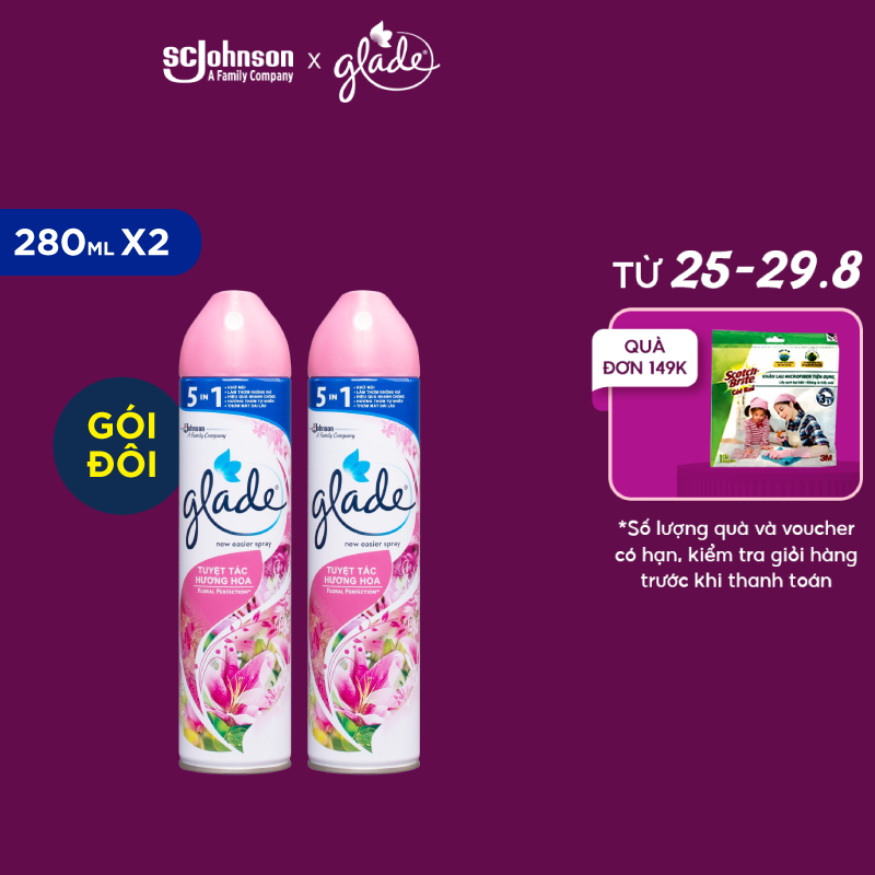 Bộ đôi glade xịt thơm phòng hương cỏ hoa 280mlx2