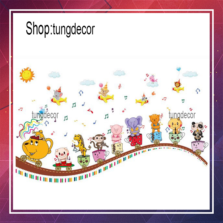 Decal dán tường cho bé DÀN NHẠC THÚ SK9038. Decal dán phòng Tranh dán tường cho bé