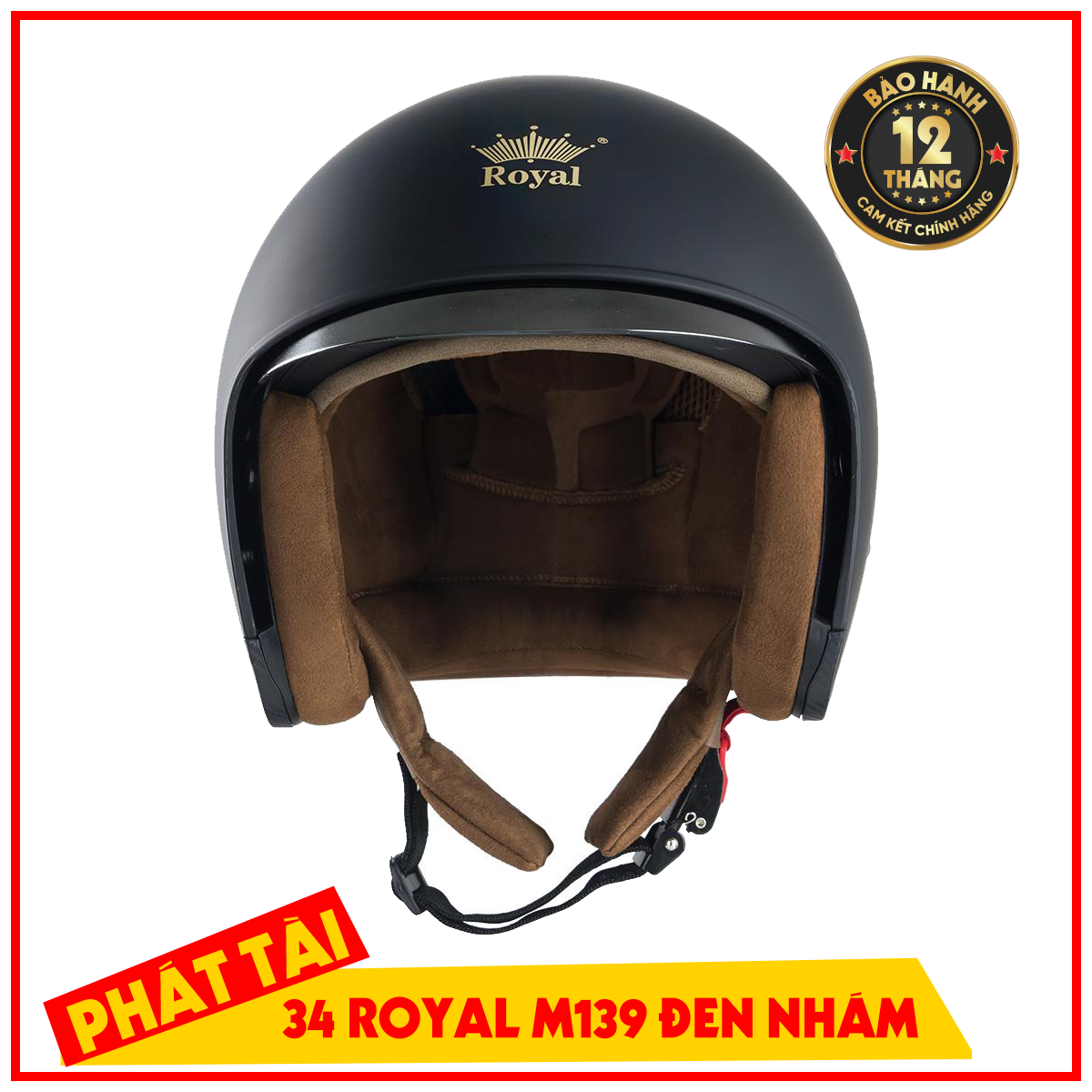 Nón bảo hiểm 3/4 kính âm Royal M139 Đen nhám (kính khói)
