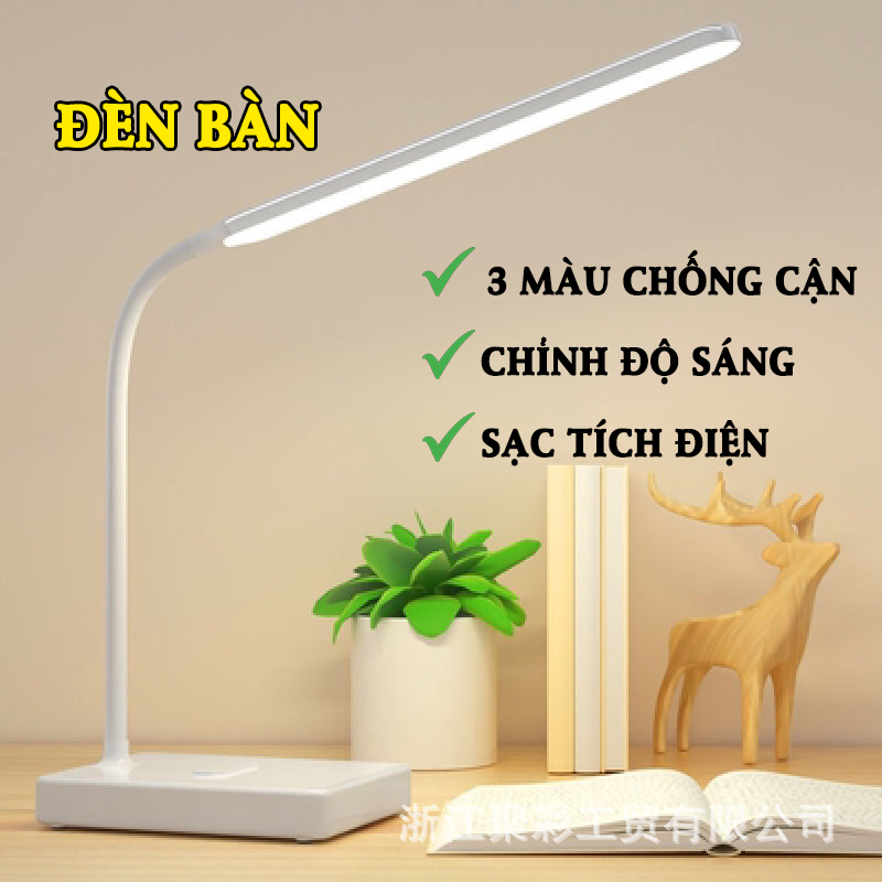 Đèn bàn học THANH DÀI tích điện 3 màu chống cận tăng giảm độ sáng thiết kế hiện đại tiện dụng