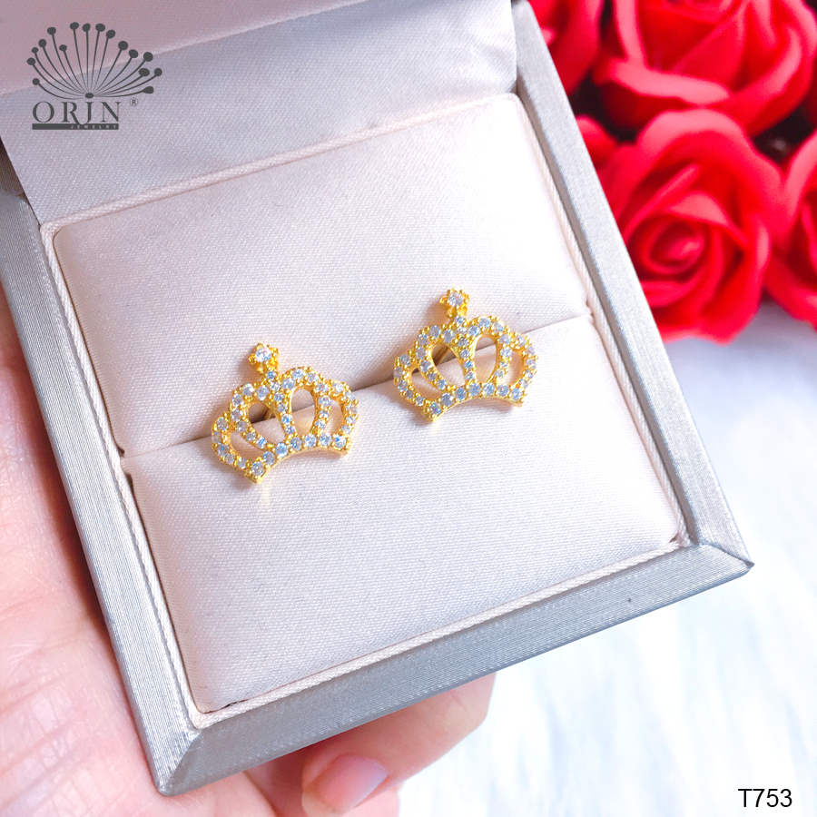 Bông tai, khuyên tai hình vương miện đính đá cao cấp Orin T753 - Long Tien