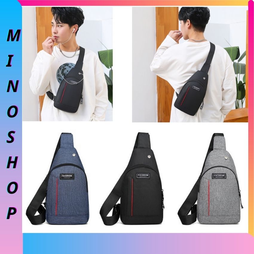 Túi đeo chéo nam, túi chéo nam vải canvas chống nước phong cách Hàn Quốc có lỗ đeo tai nghe tcn02 MINOKA SHOP