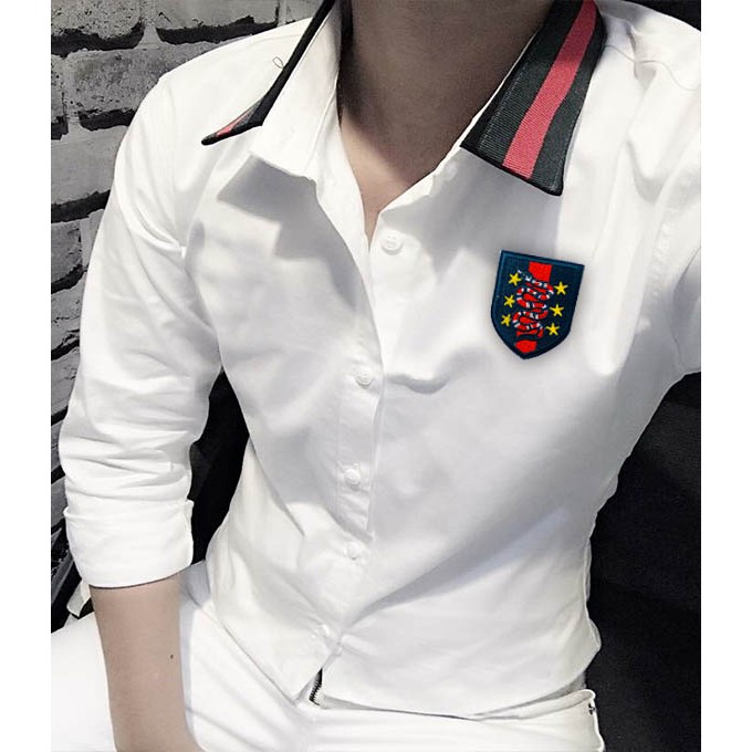 Áo sơ mi nam viền cổ gc thêu logo con rắn cao cấp