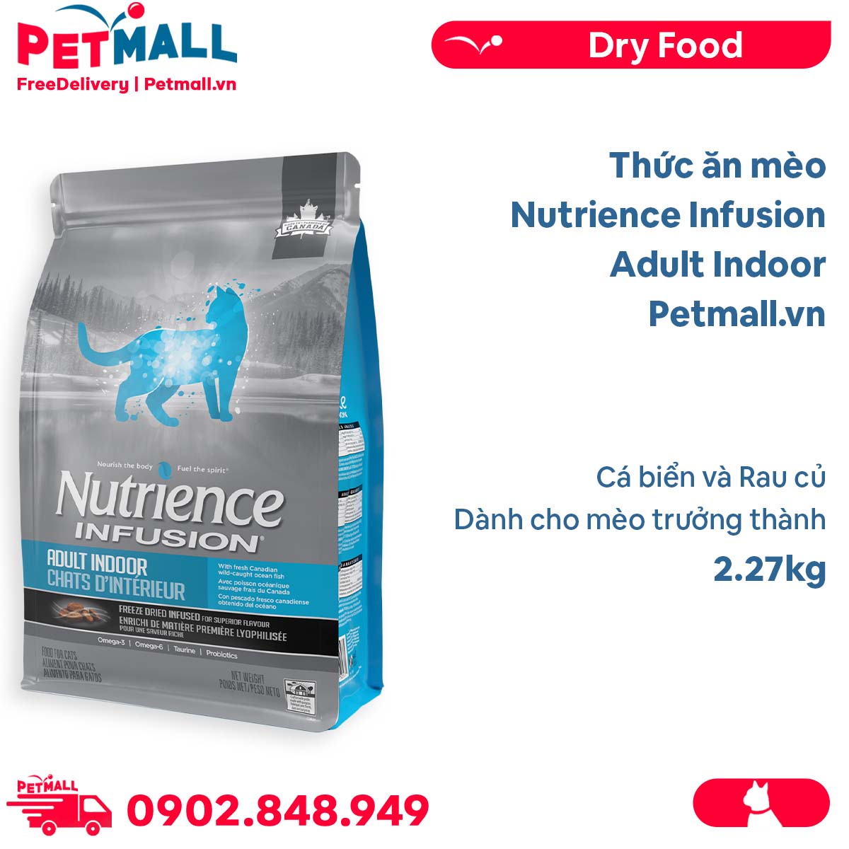 Thức ăn mèo Nutrience Infusion Adult Indoor Cá biển và Rau củ 2.27kg - Dành cho mèo trưởng thành Petmall