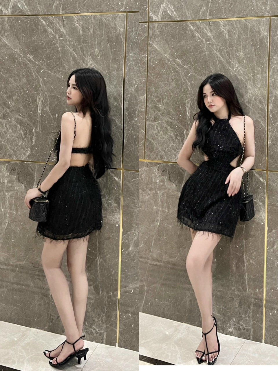 Đầm lông cổ yếm