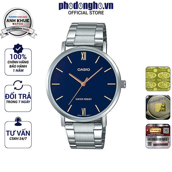 Đồng hồ nam dây kim loại casio anh khuê mtp-vt01d-2budf
