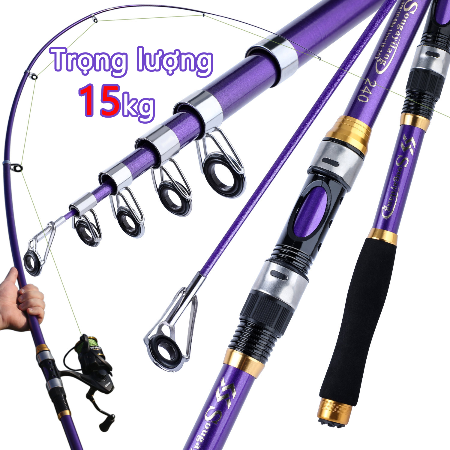Cần câu kính thiên văn 1.8m-3.3m di động cần câu cá chép câu ăn cứng sợi thủy tinh quay biển cần câu cá