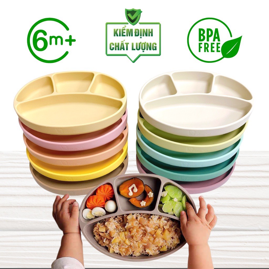 Khay Ăn Dặm Silicone, Khay Silicone 4 Ngăn Phong Cách Hàn Quốc Thương Hiệu Babysi Cho Bé Ăn Dặm