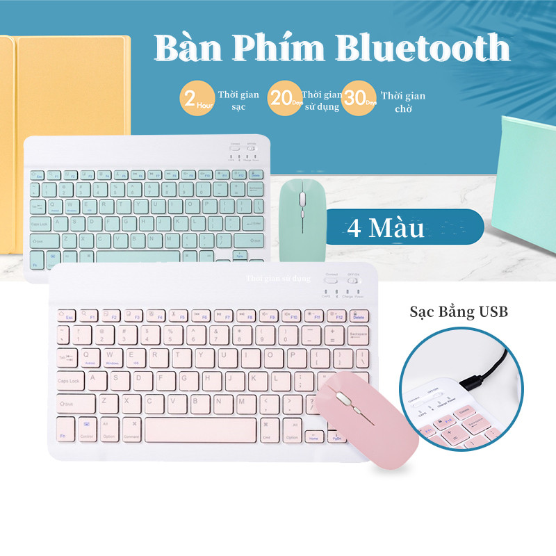 Bàn phím và chuột không dây bluetooth 10 inch,bộ chuột bàn phím đa phương tiện cho máy tính /ipad/pc,hỗ trợ ios android windows