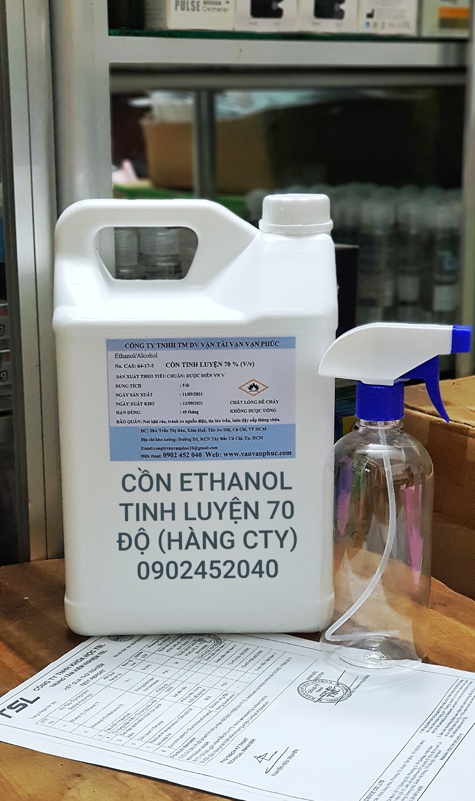 Cồn ethanol tinh luyện 70 độ can 5 lít sát khuẩn