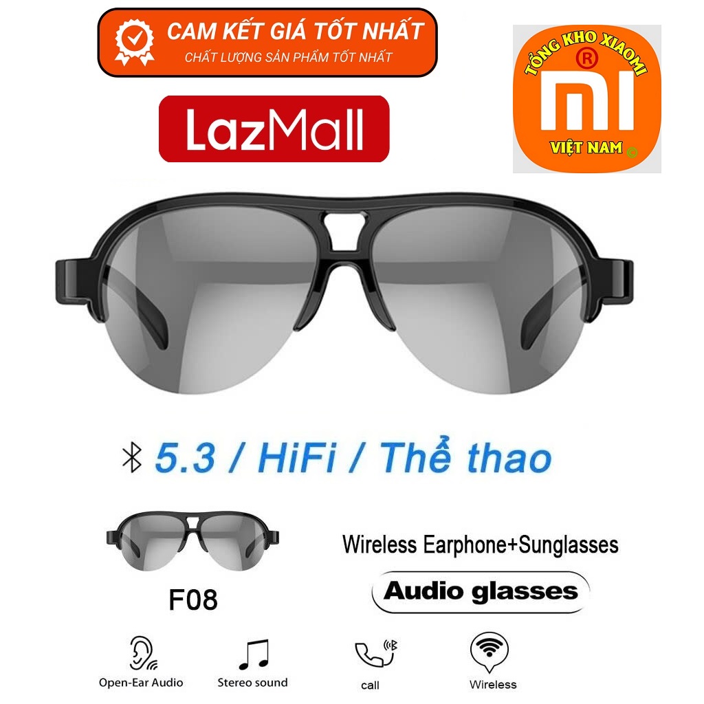  XIAOMl Việt Nam Hàng Quốc Tế LazMall Mắt Kính Tích Hợp Tai Nghe Bluetooth Không Dây Nghe Nhạc Nhận Cuộc Gọi Rảnh Tay Công Nghệ Kính Thông Minh Bluetooth Đa Chức Năng F08 Không Dây 2025 Tia Sáng Xanh Thích Hợp Khi Lái Xe Làm Việc 