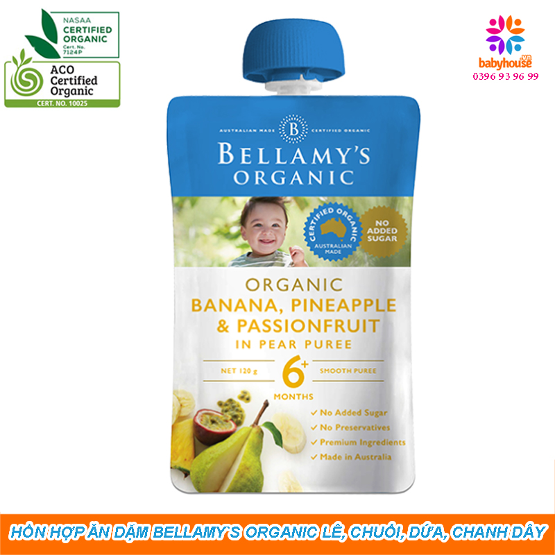 Hỗn Hợp Trái Cây Nhiệt Đới: Lê, Chuối, Dứa và Chanh Dây Hữu Cơ Bellamy's Organic