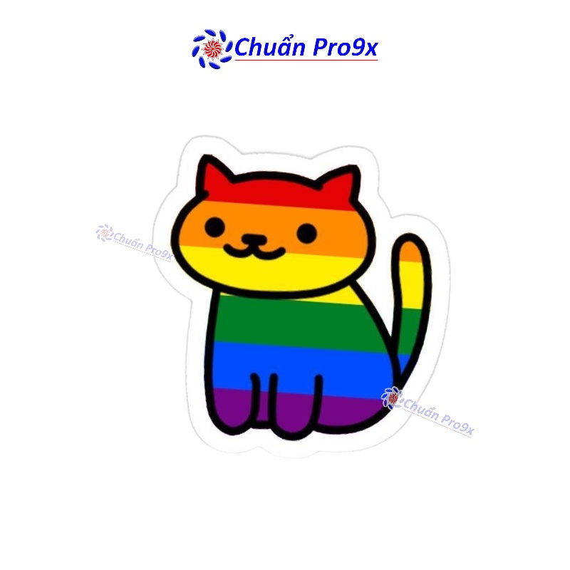 Sticker lgbt lục sắc hình mèo jd3433