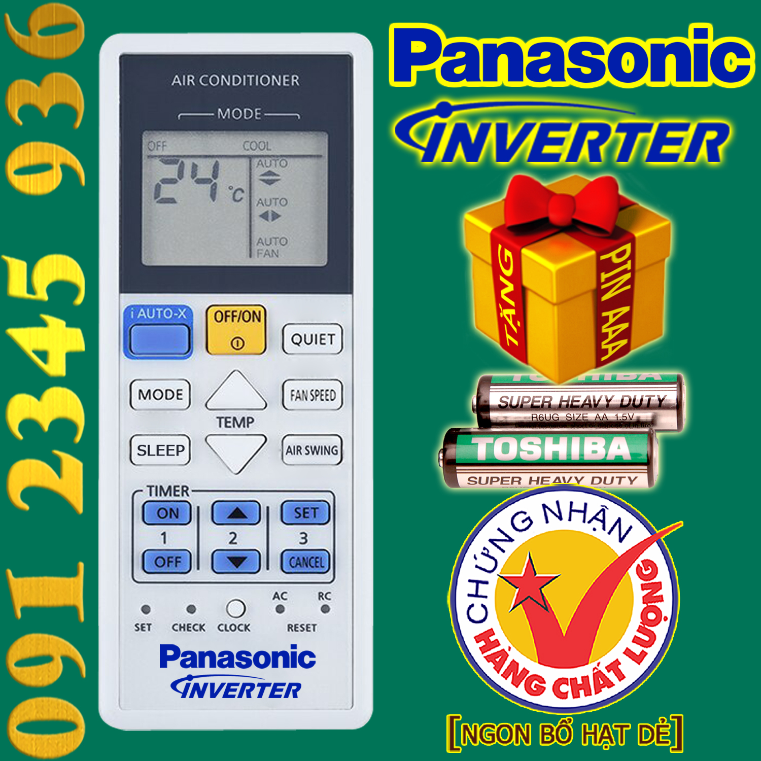 Điều khiển Panasonic [HÀNG ĐẸP] cho điều hòa [2 CHIỀU] + [inverter]. (Mẫu số 19)