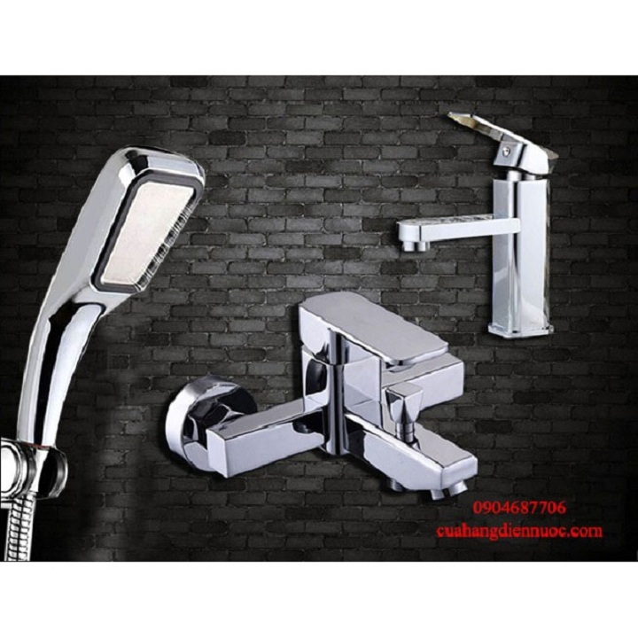 Full bộ sen tắm và vòi chậu rửa mặt lavabo tặng kèm bát sen tăng áp snl902-sln16-vhs05