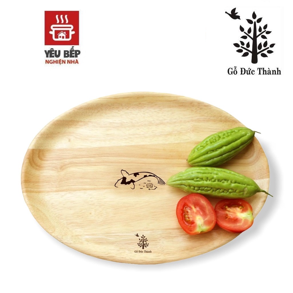 Đĩa gỗ cao su tự nhiên đựng đồ ăn, trái cây hình oval hoạ tiết cao cấp - đĩa trang trí bàn ăn - gỗ đức thành