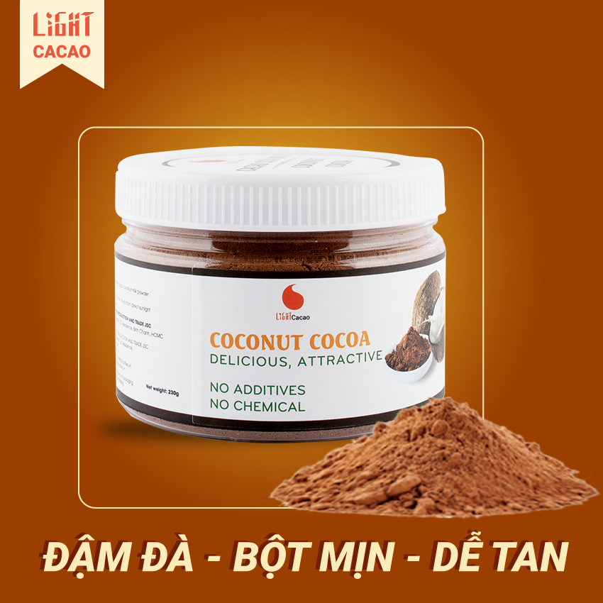 [HCM]Bột Cacao sữa dừa vị béo thơm đậm đà không hương liệu an toàn sức khỏe Hũ 230g