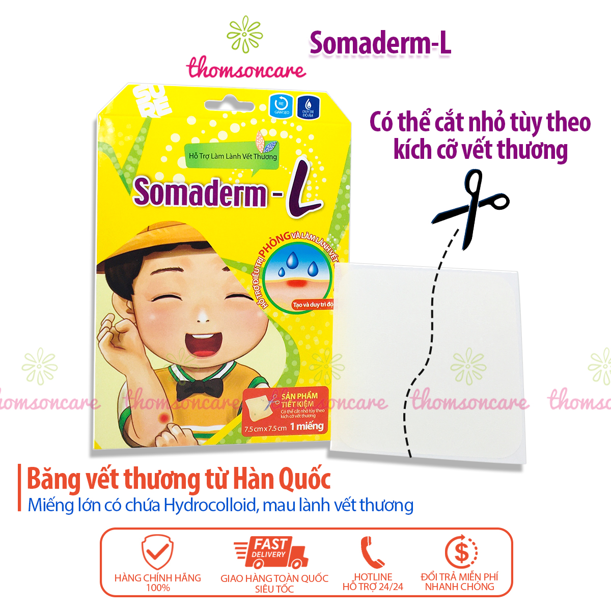 Miếng dán hút mụn, làm lành vết thương Somaderm từ Hàn Quốc, hộp 1 miếng trong suốt có thể cắt nhỏ
