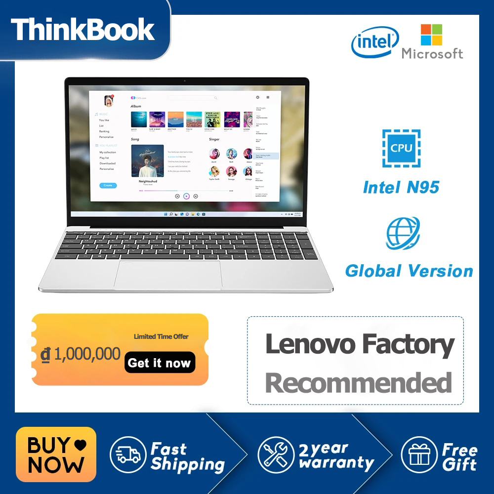 Lenovo& mistme laptop store official 2024 thinkbook máy tính laptop 15,6" ips 1080p ips intel celeron n95 3.4ghz 12gb ram 512gb ssd gaming office windows 11 notebooks