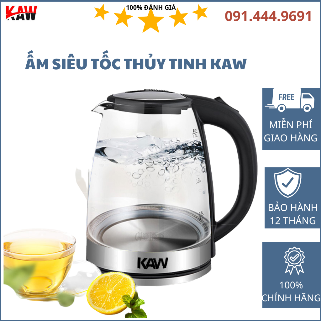 Bình siêu tốc thủy tinh, ấm siêu tốc kaw, ấm nước siêu tốc, ấm siêu tốc thuỷ tinh kaw, bình đun nước siêu tốc thủy tinh kaw cao cấp, dung tích 2l, an toàn, tiện dụng, siêu tiết kiệm điện – bảo hành chính hãng