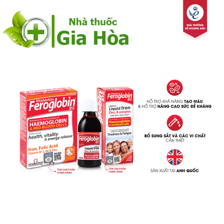 Siro / Viên uống bổ sung sắt Vitabiotics Feroglobin B12 bổ máu, tăng sức đề kháng