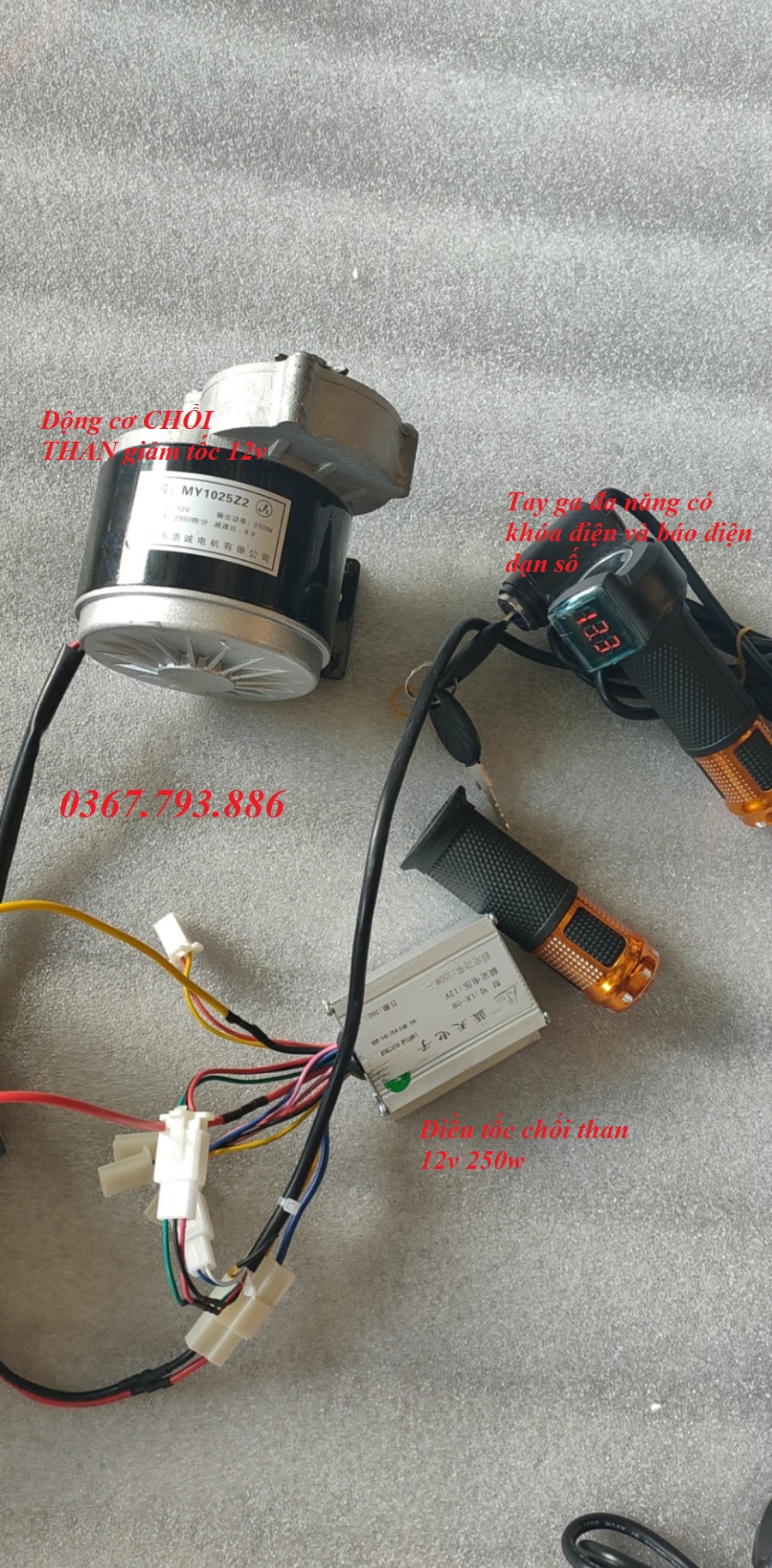 Combo chế ô tô điện, xe chở hàng, xe kéo... dùng motor chổi than giảm tốc 12v 250w
