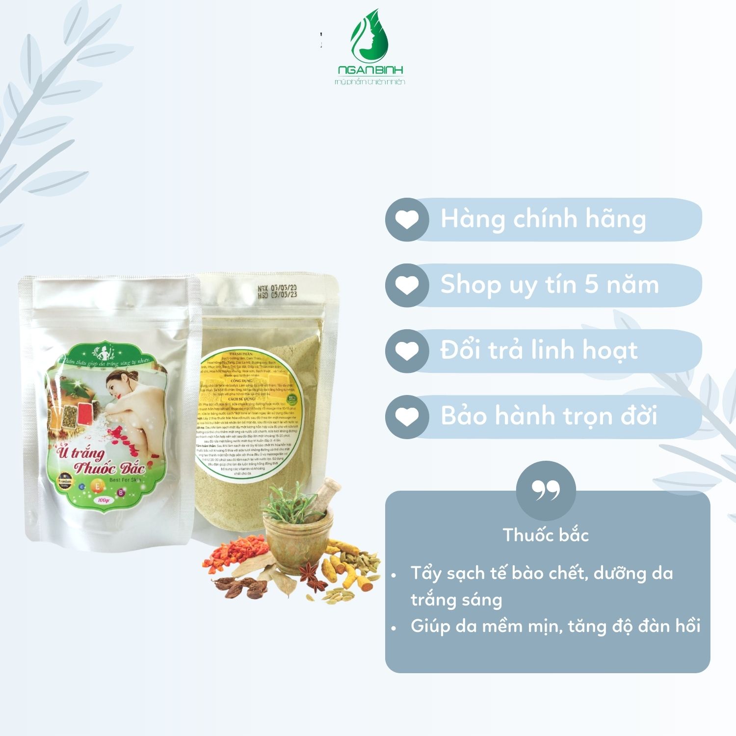 Tắm trắng thảo dược làm trắng tự nhiên, an toàn cho mọi làn da 100gr