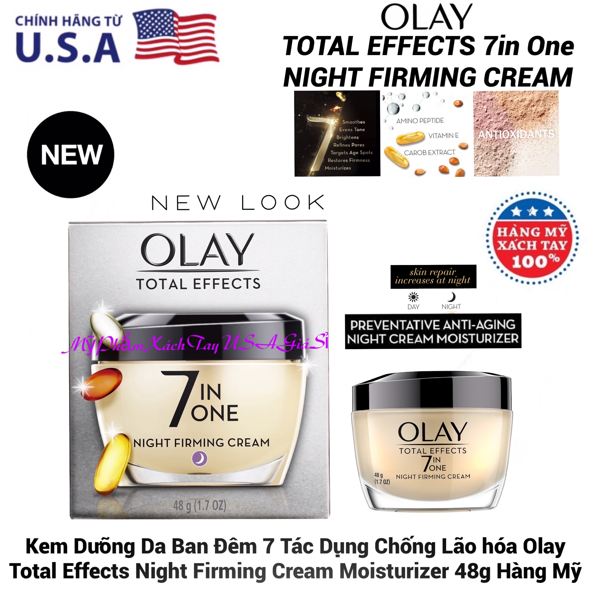 Kem dưỡng da ban đêm Olay Total Effect Night firming Cream 7 in 1 Hàng Mỹ