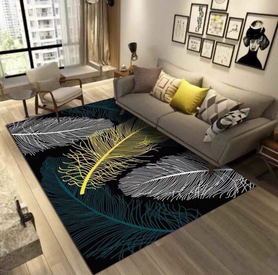 Thảm nỉ BALI trải sàn phòng khách 1m6 x2m mẫu lông vũ xanh