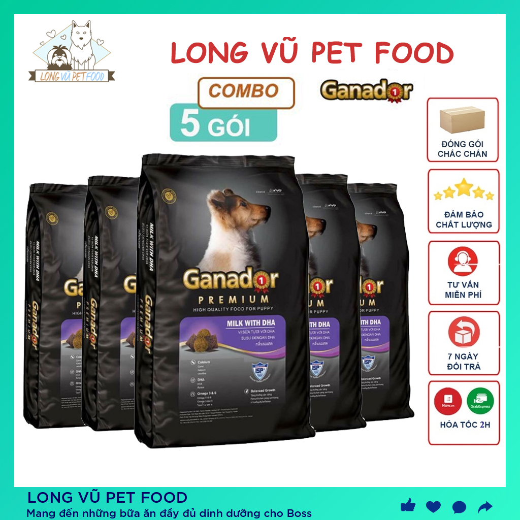Combo 5 gói thức ăn cho chó con ganador 400g vị sữa & dha - thức ăn hạt cho chó con dưới 1 tuổi - long vũ pet food