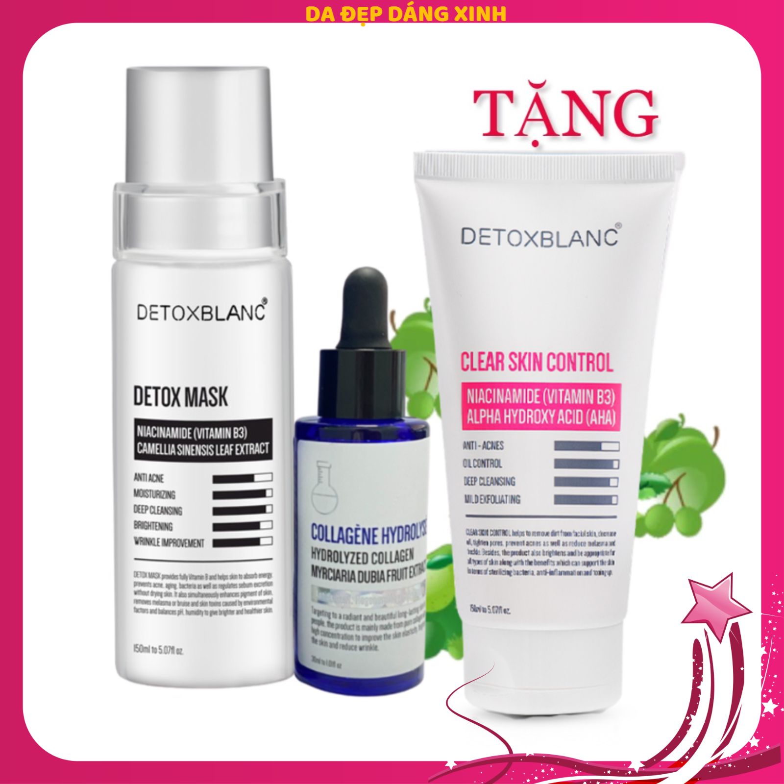 Combo thải độc dưỡng trắng da Detox Blanc tặng sữa rửa mặt 380k
