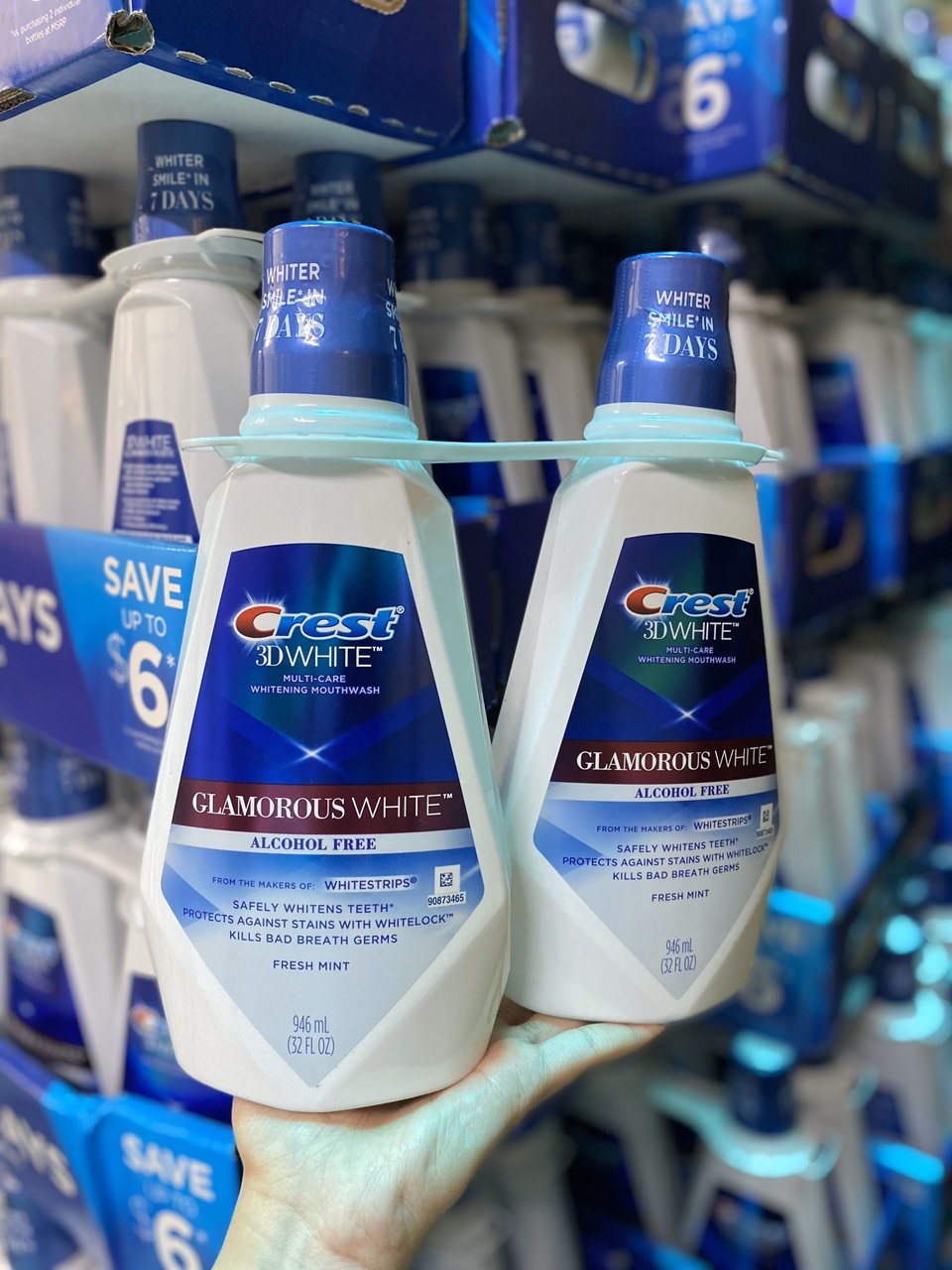 Nước súc miệng trắng răng crest 3d white 964ml mỹ