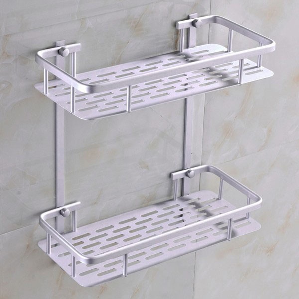 [HCM]Kệ để đồ nhà tắm phòng bếp 2 tầng hình chữ nhật có móc treo đồ