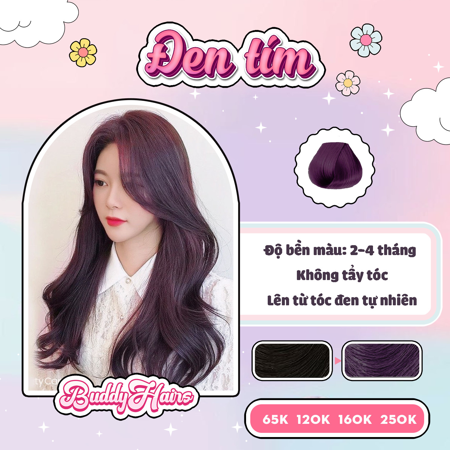 Thuốc nhuộm tóc Đen tím không cần dùng Thuốc tẩy tóc nhà buddyhairs TẶNG KÈM trợ nhuộm găng tay mũ trùm đầu