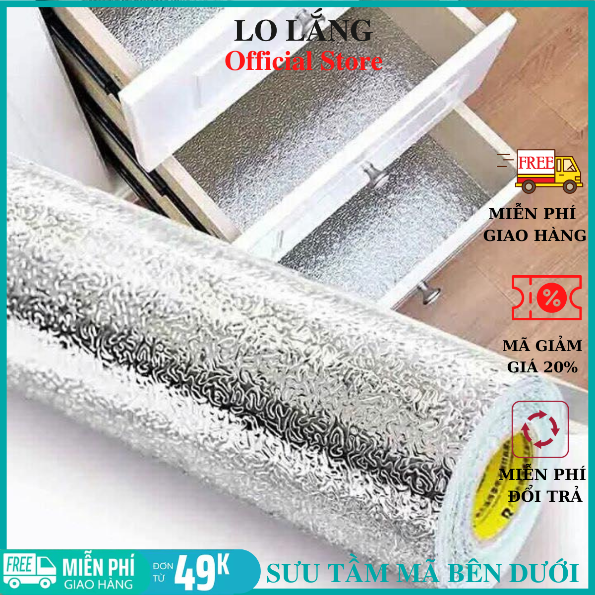 Cuộn giấy bạc dán bếp chống thấm cách nhiệt 3mx60cm - giấy bạc dán bếp chống dính dễ dàng vệ sinh  làm đẹp căn bếp nhà bạn