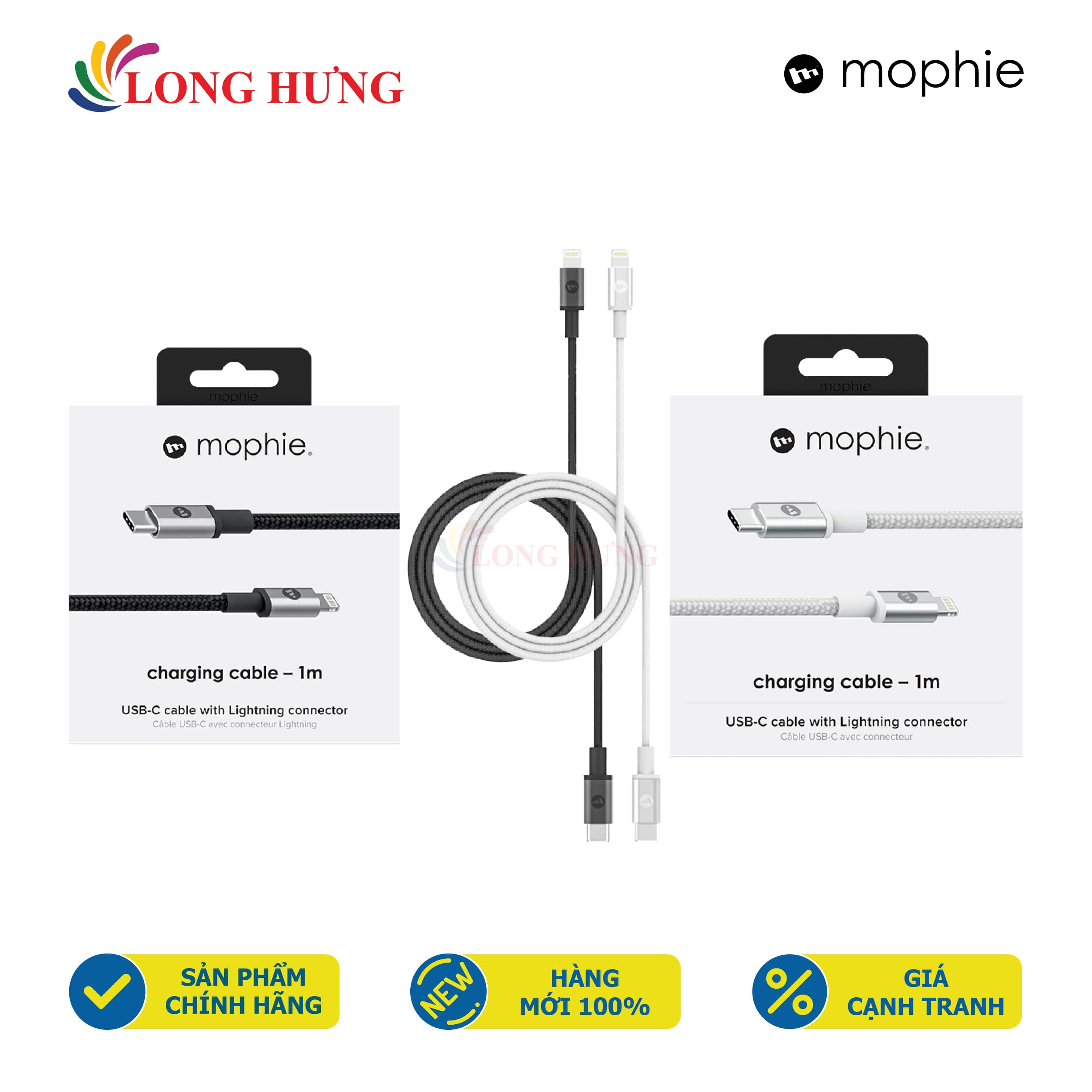 Cáp USB Type-C to Lightning Mophie MFI 1m 409903202/409903201 - Hàng chính hãng - Cổng Lightning và Type-C tiện dụng Chiều dài 1m Dòng điện ổn định Truyền tải điện tốt