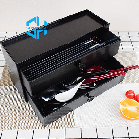 Hộp đựng đũa 2 tầng bằng melamine cao cấp - Hộp đũa 2 tầng màu đen kiểu Nhật