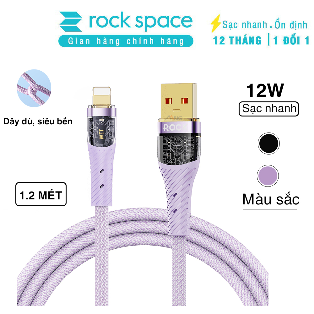 Dây Sạc nhanh iphone chính hãng ROCKSPACE Z21 chuẩn sạc nhanh dây dù dù dài 1.2m siêu bền - Hàng chính hãng bảo hành 12 tháng