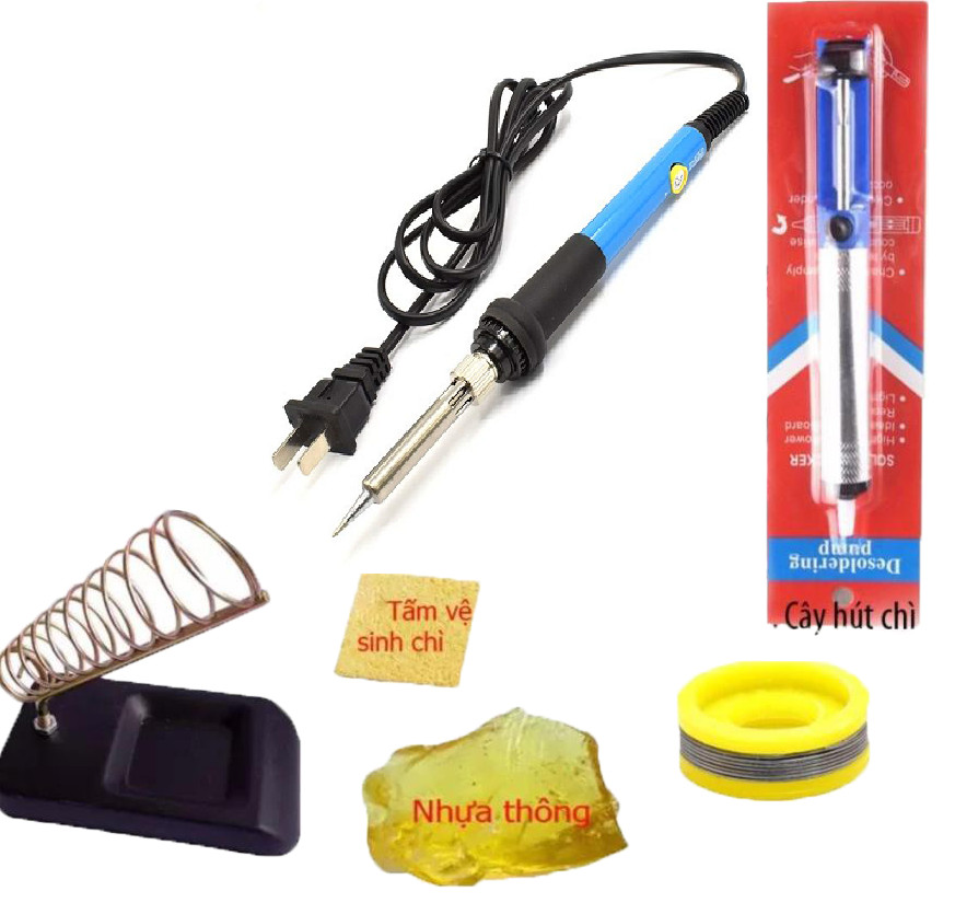 Bộ 6 món Mỏ hàn chỉnh nhiệt độ trọng nghĩa shop + Chì hànNhựa thôngGác mỏ hànBọt biểnCây hút chì
