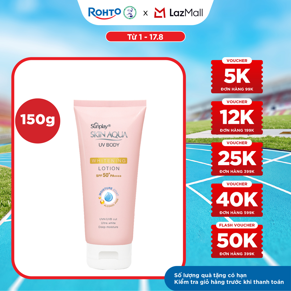 Kem chống nắng body Skin Aqua dưỡng trắng dùng hàng ngày Sunplay Skin Aqua UV Body Whitening Lotion SPF 50+ PA++++ 150g