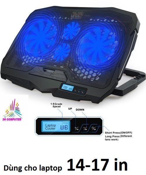(HCM) Quạt tản nhiệt Laptop đế tản nhiệt kèm quạt làm mát laptop có đèn S18 có 4 quạt và bảng điều khiển tốc độ